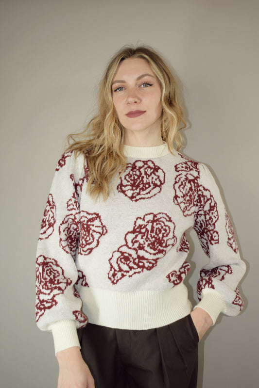 Listicle elegant floral red christmas retro feminine sweater