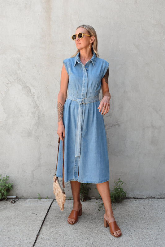 button down denim midi