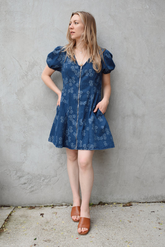 floral denim mini dress