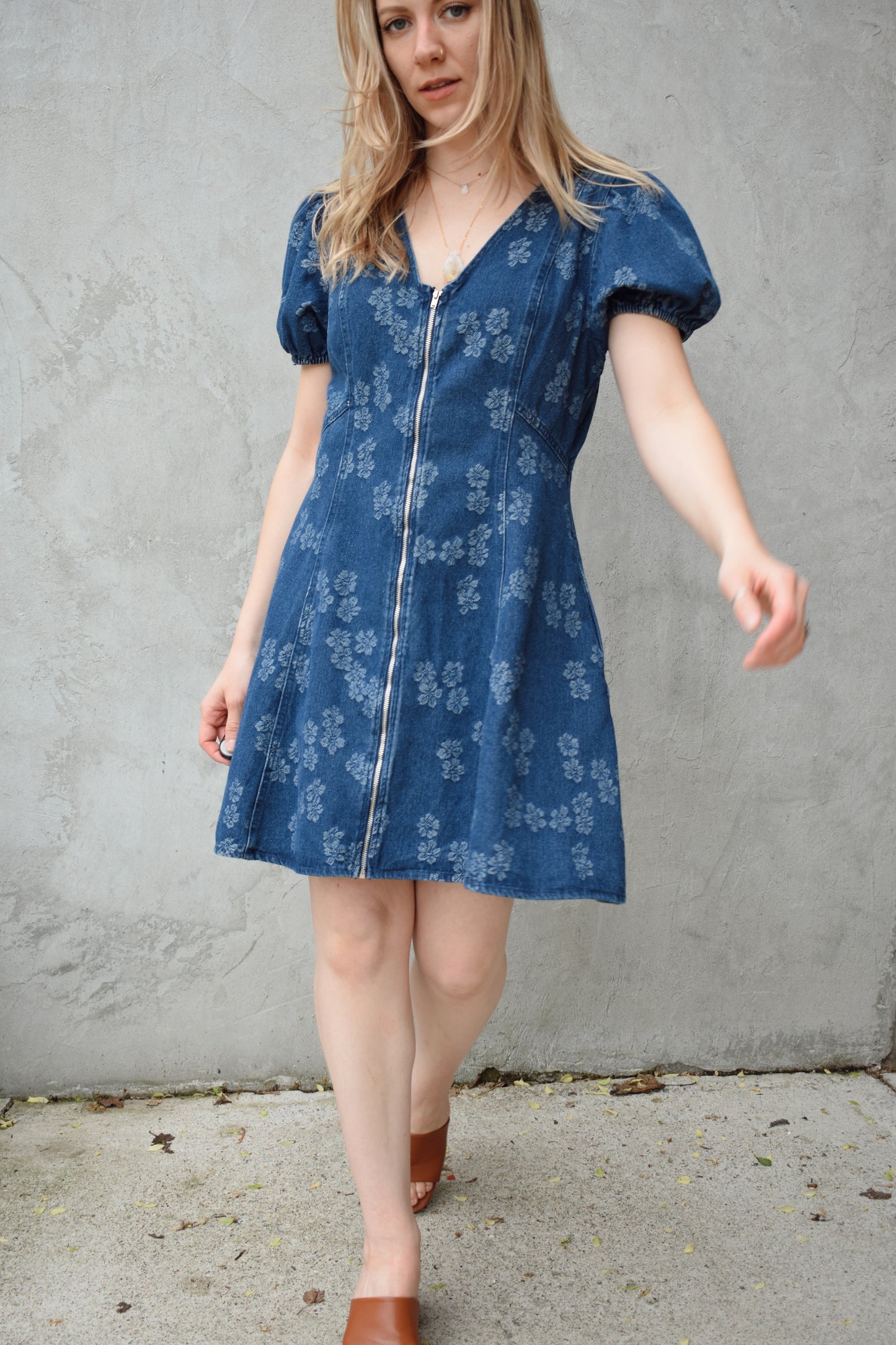 floral denim mini dress