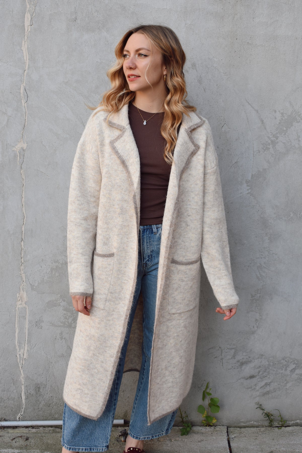 notched collar coatigan