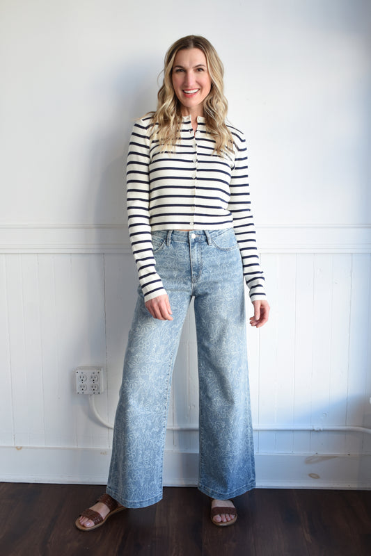 striped button cardigan