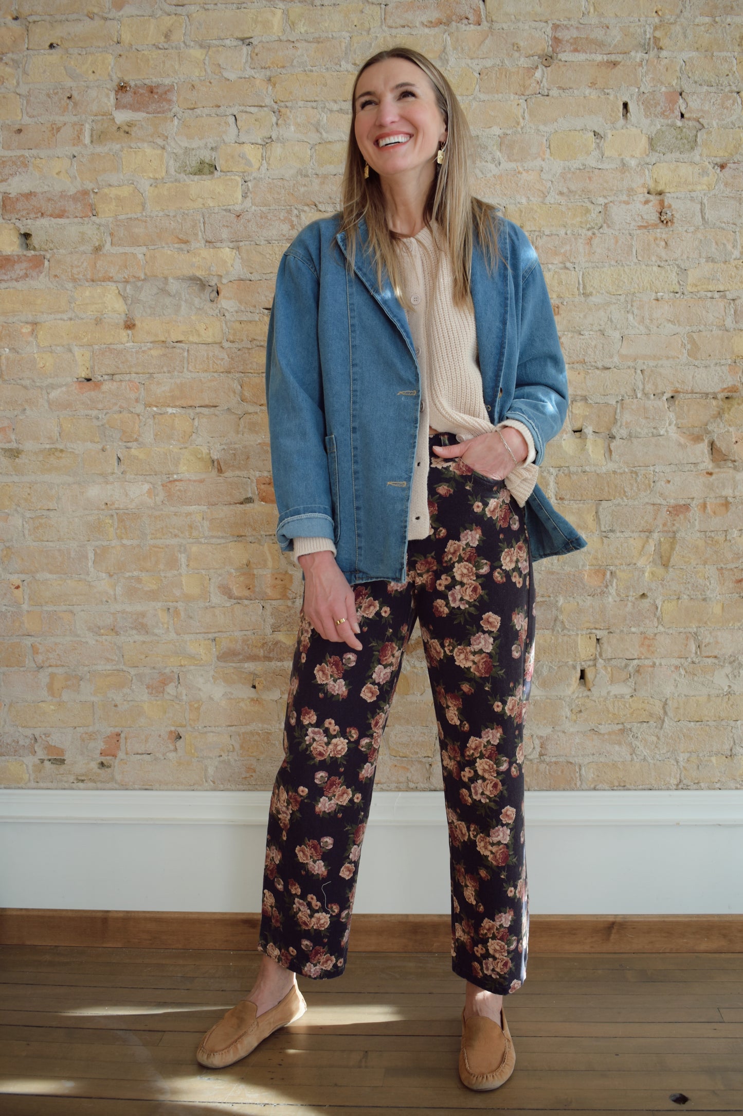 floral stonewashed jeans